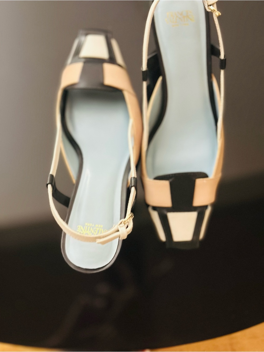 Frances Valentine Tri-Color Slingback Pumps in Beige, Black & White - Picture 6 of 8